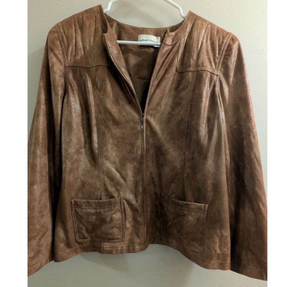 ALFRED DUNNER Brown Faux Suede Zip Front Jacket Shacket Classic M